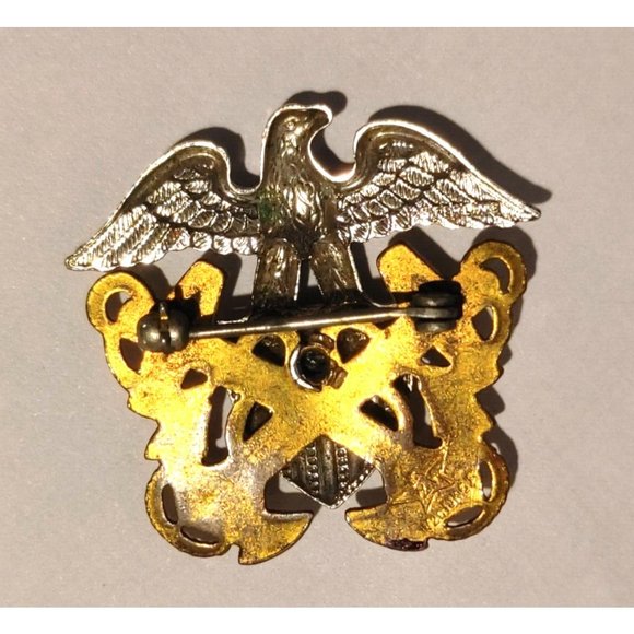 Vintage Sterling & 1/20 10k GF Navy Officer Pin Signed HH Eagle Shield Anchors - Picture 3 of 5